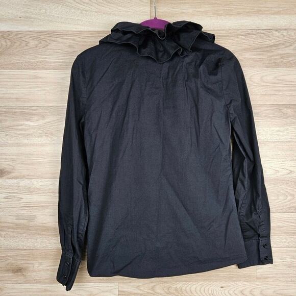 Zara Ruffle Poplin Black Button Blouse Women’s XS - Picture 7 of 7